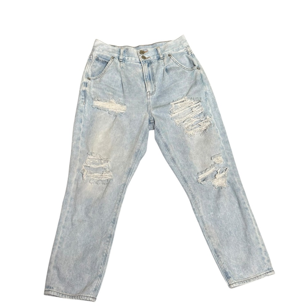 American Eagle Mom Jeans‎ Ripped Distressed High Waisted Light Wash Denim
